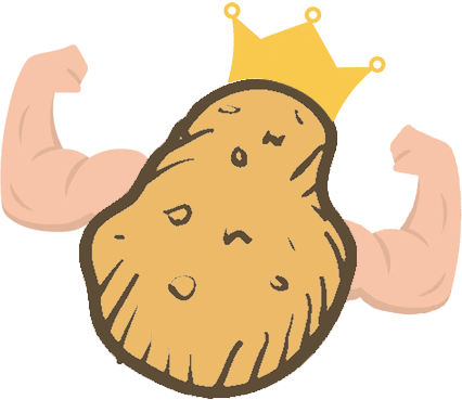 Power Potato som kronet, muskuløs kartoffel-konge